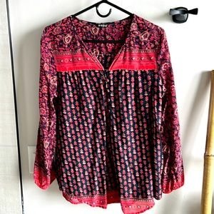 Lucky Brand blouse deep orange, black, touches of brown